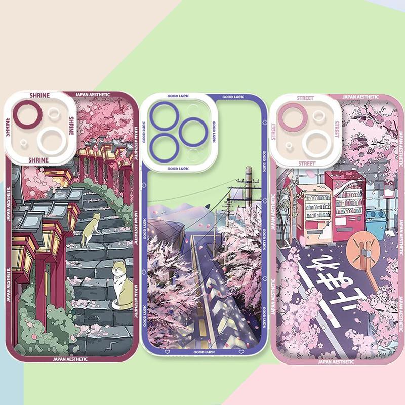 Cute Beautiful Anime Scenery Cherry Blossom Street Case For Xiaomi Redmi 15C 13C 13 12C A5 Redmi Note 15 14 13 12 Pro Plus 5G 4G
