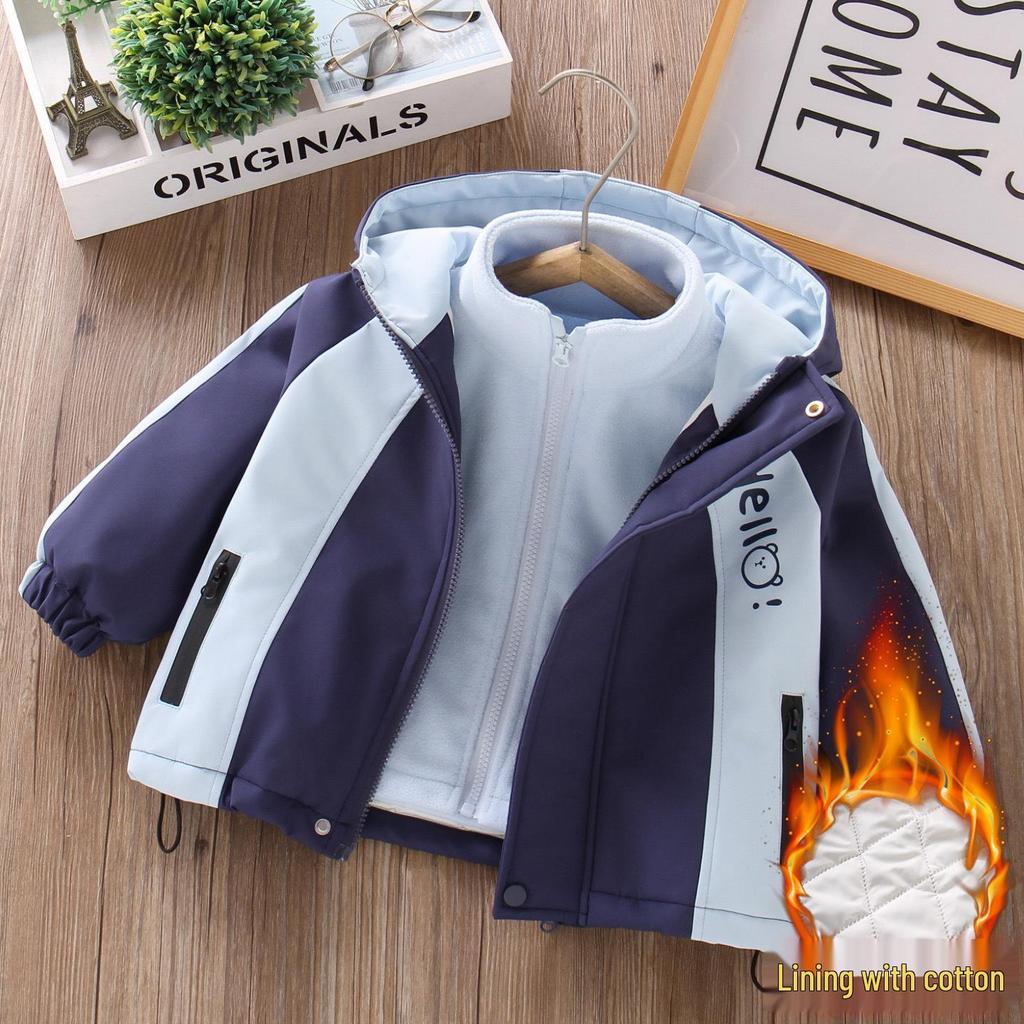 Colorblock Dreiteiliges Jungen-Kapuzen-Skijacken-Set für Kleinkinder und kleine Kinder - Gefüttert und vielseitig für Herbst und Winter
