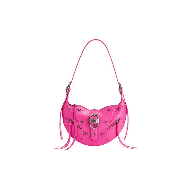 New JW PEI Artificial Leather Croissant Bag Biker Crossbody Bag Medium Size Unisex Bright Pink/Black/White 5S34