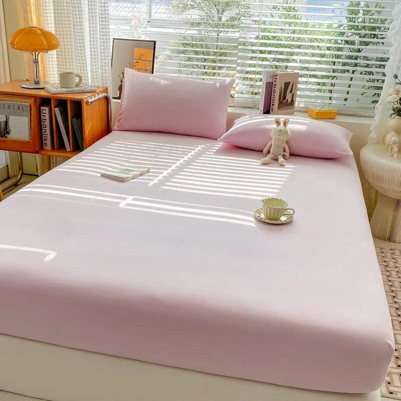 Μαλακό Βαμβακερό Σεντόνι με Λάστιχα Μονόχρωμο Αντιολισθητικό Κάλυμμα Στρώματος Σεντόνι για Διπλό King Queen Κρεβάτι 140/160/200