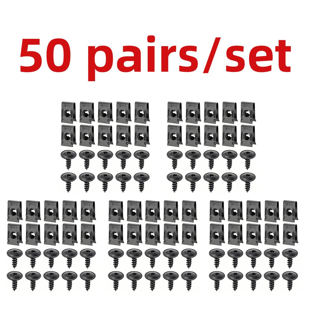 10/20/50pairs Screws Plus Metal U-Bolt Clips for Car Body Bumper Baffle Fasteners Threaded Clips Engine Hood Chassis Hood