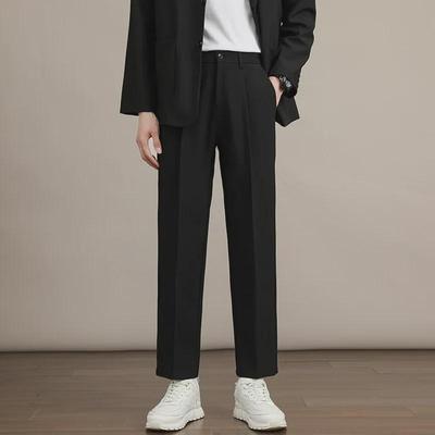 Men's Loose Wide-Leg Korean Style Nine-Point Casual Summer Suit Pants