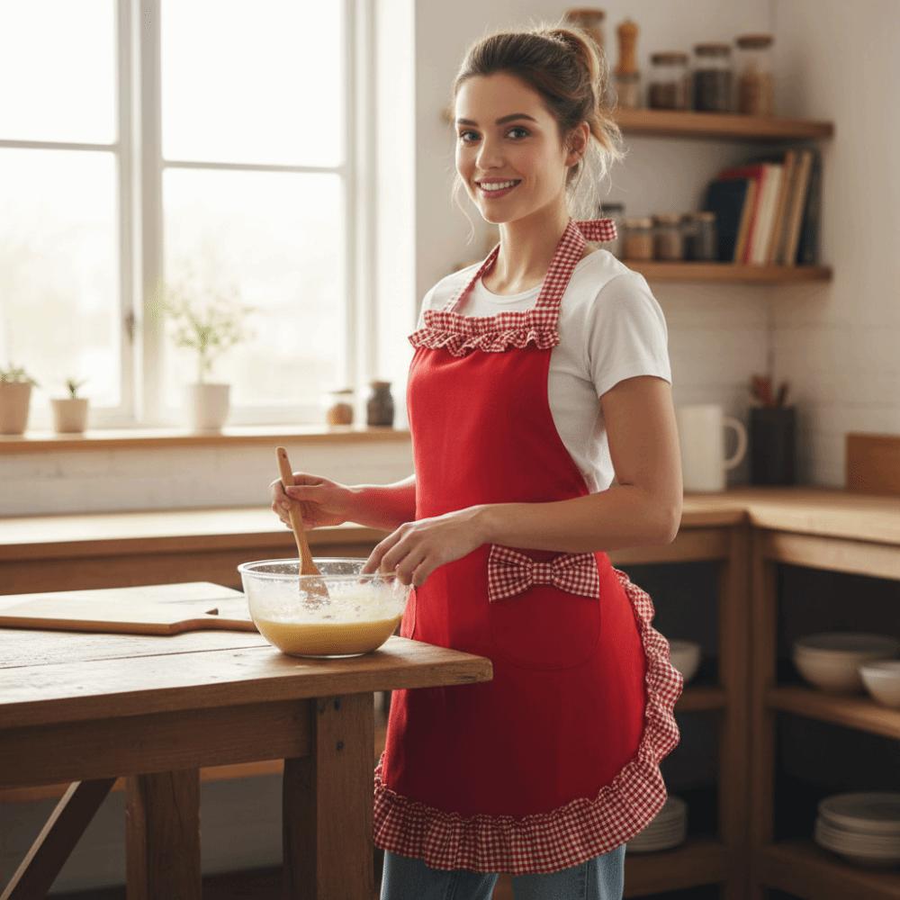 Flirty Vintage Bow Lace Apron Adjustable Stain Resistant Florist Apron Polyester with Pockets Gardening Work Uniform