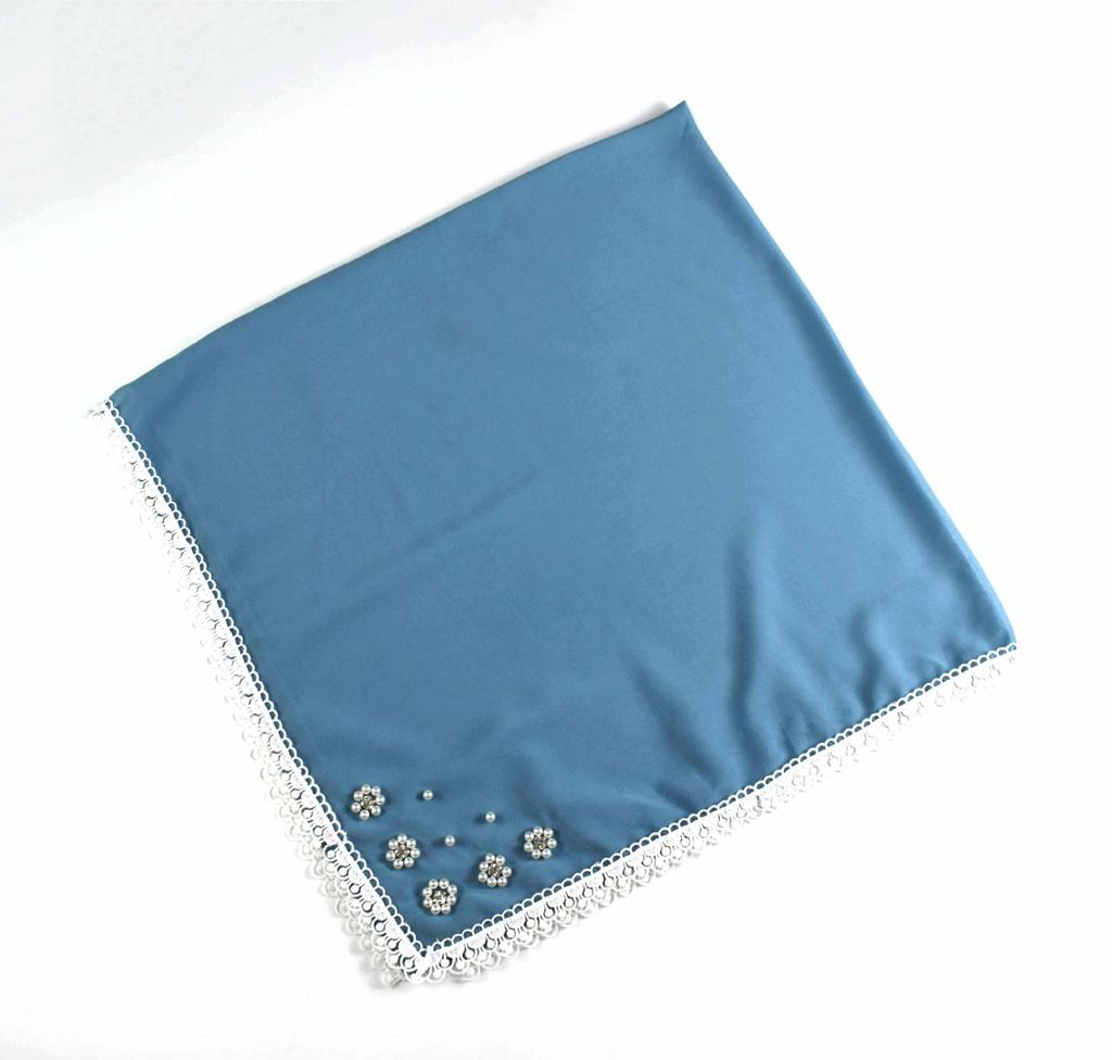Monochrome Pearl Chiffon Square Scarf With Small Flower For Women