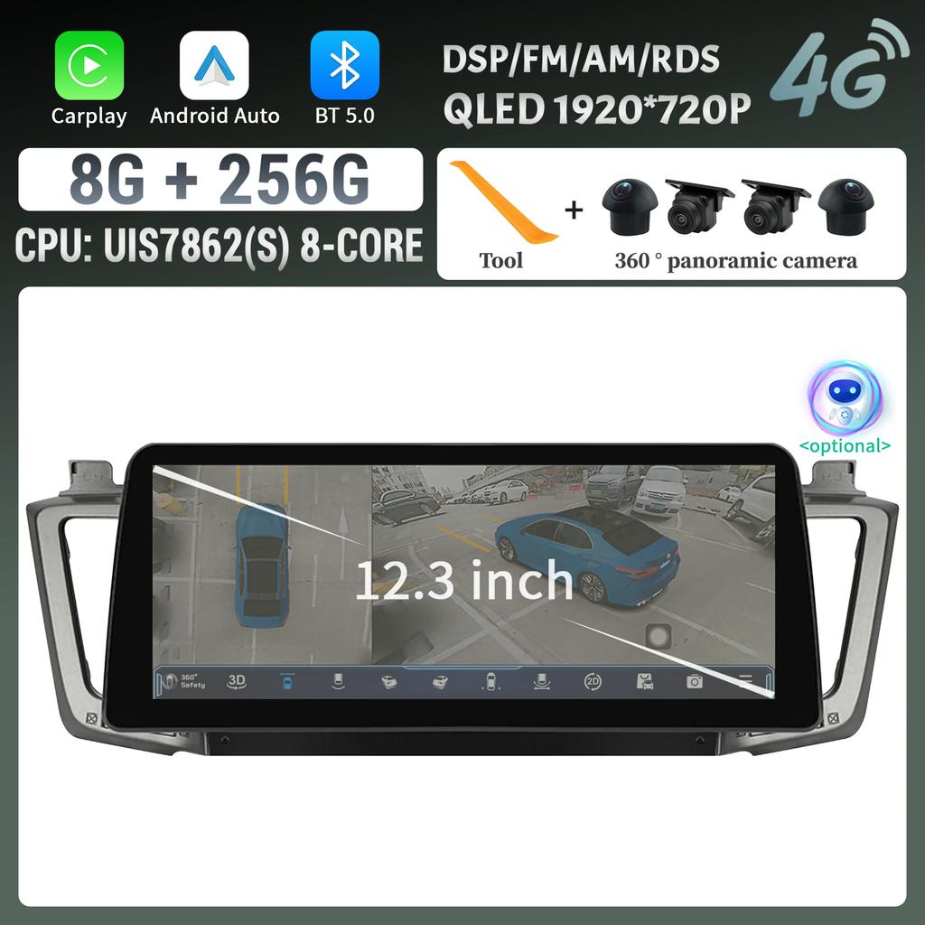 12.3" Android Car Radio Multimedia Navigation For Toyota RAV4 XA40 2012-2019 Wireless Bluetooth Carplay Touch Head Unit Screen
