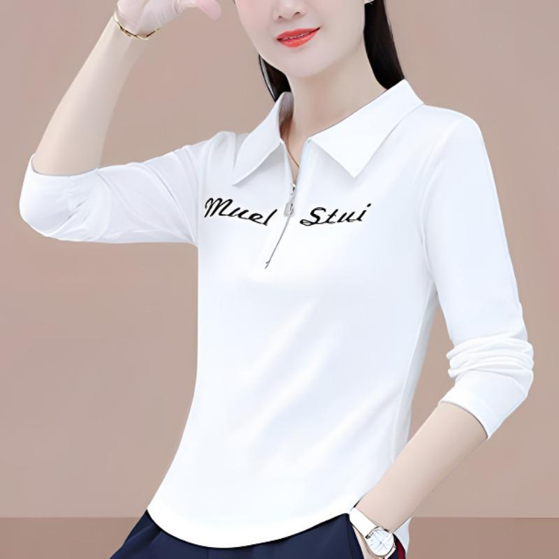New Early Spring and Autumn Long-sleeved T-shirt Polo Shirt for Women Self-cultivation