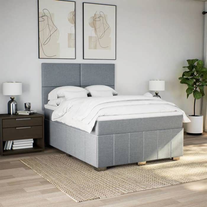 Maison Exclusive - Sommier à lattes de lit avec matelas Gris clair 160x200cm Tissu