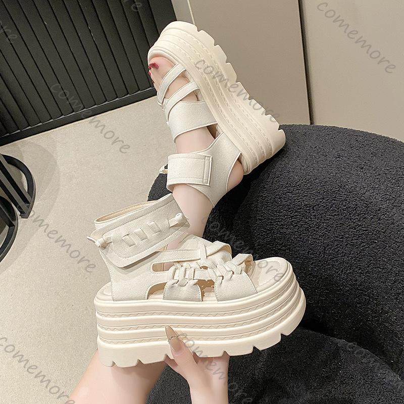 Comemore Thick Bottom Woven Roman Sandals Summer Shoes for Women Vintage Open Toe Wedge Sandals Hook Loop Heeled Sandales Femmes