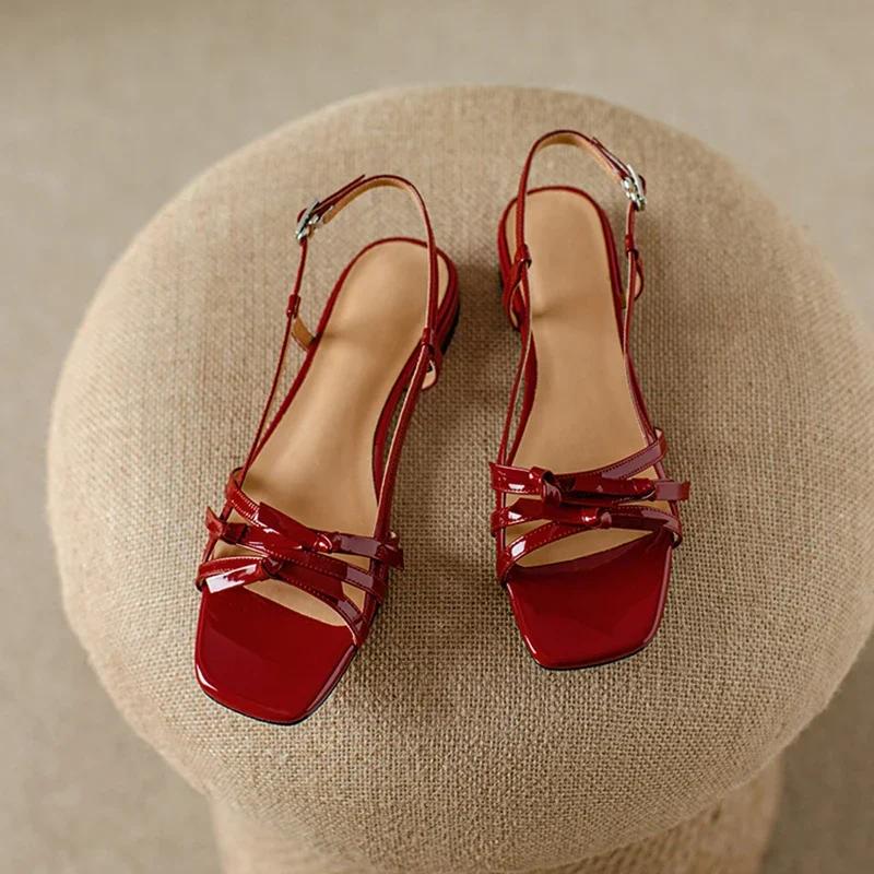 Fashion Summer Gladiator Women Sandals Casual Open Toe Red Patent Leather Shoes Ladies Elegant Flats Sandalias
