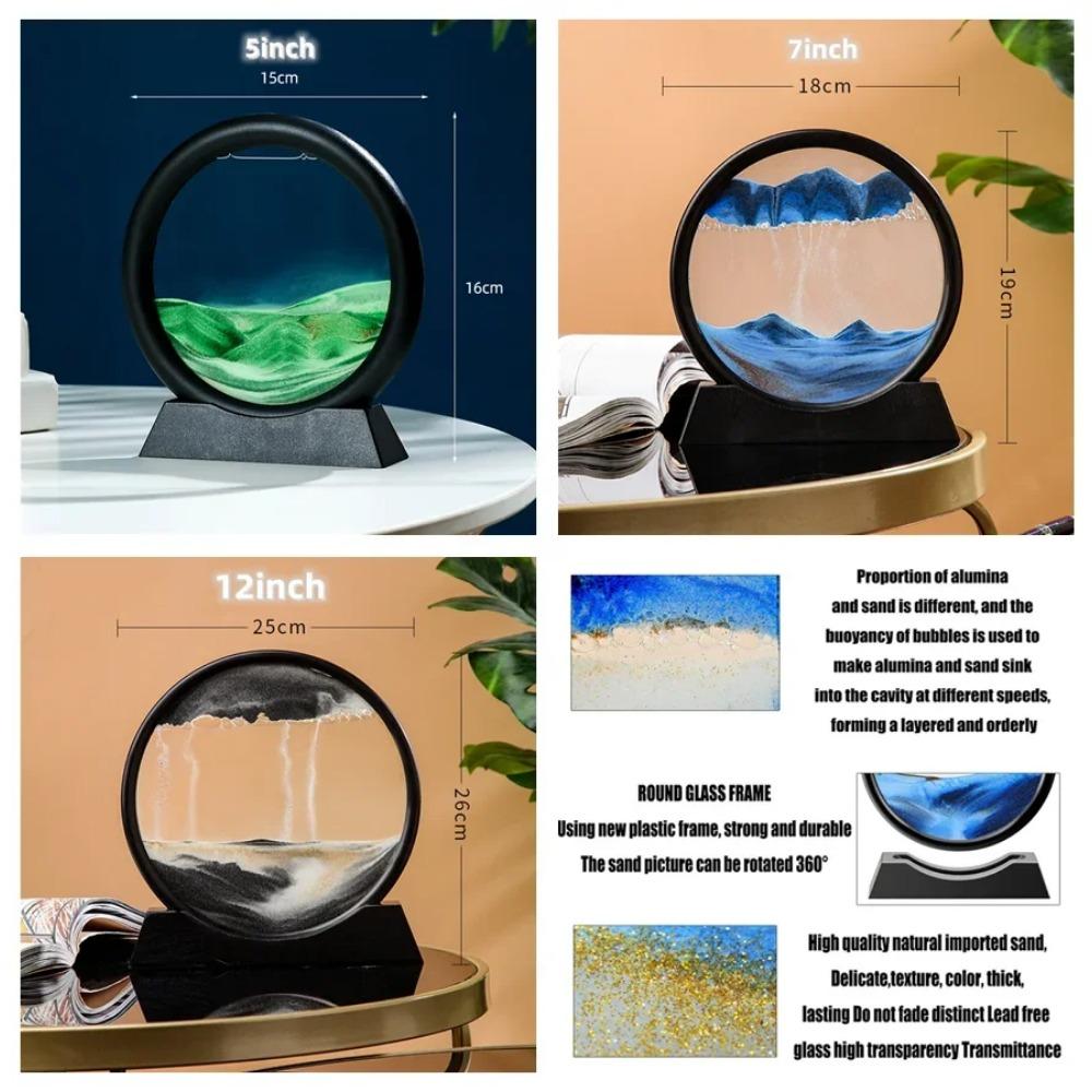 3D Moving Sand Art Round Liquid Hourglass Flowing Sand Painting Sandscape Motion Display Quicksand Painting Home Decor Gifts