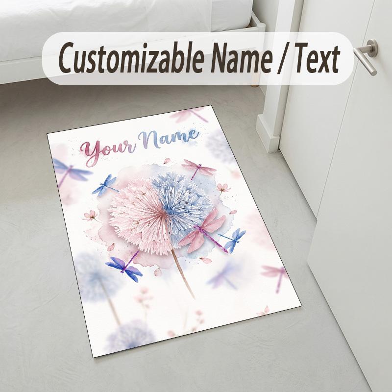Dragon Phoenix Theme Crystal Velvet Rug Personalized Custom Name Text Soft Floor Mat Home Decor