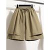 Sweet Student Summer New Plus size Retro Elastic High Waist Lace-up Casual Loose Wide Leg Cargo Cropped Pants Skirt