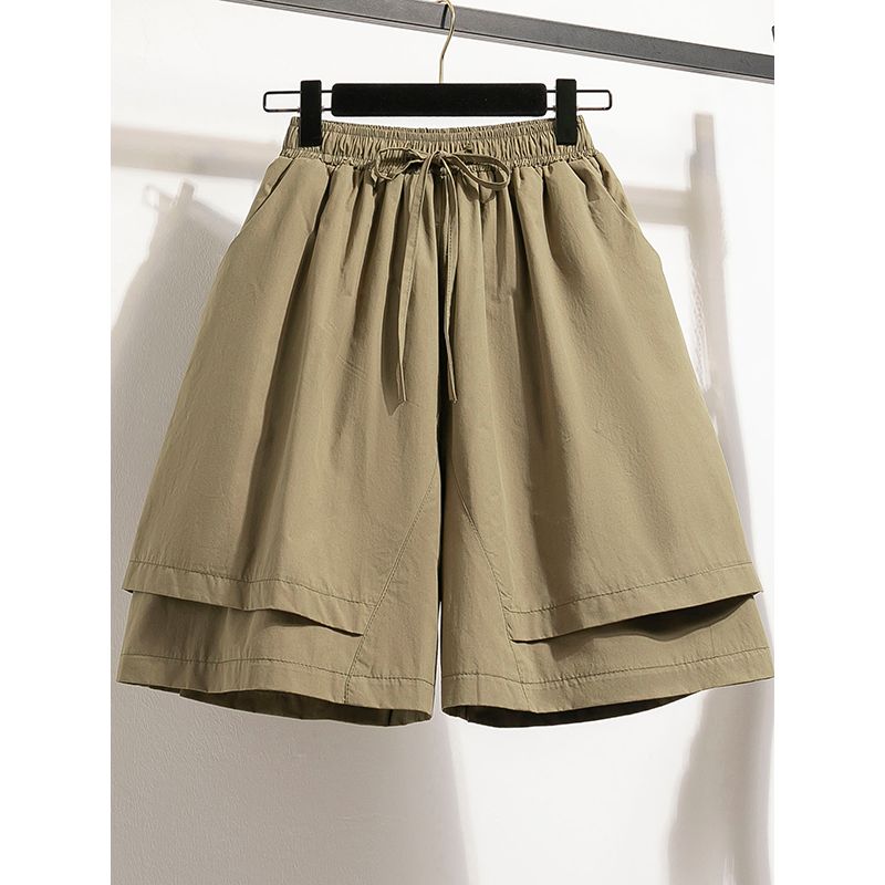 Sweet Student Summer New Plus size Retro Elastic High Waist Lace-up Casual Loose Wide Leg Cargo Cropped Pants Skirt