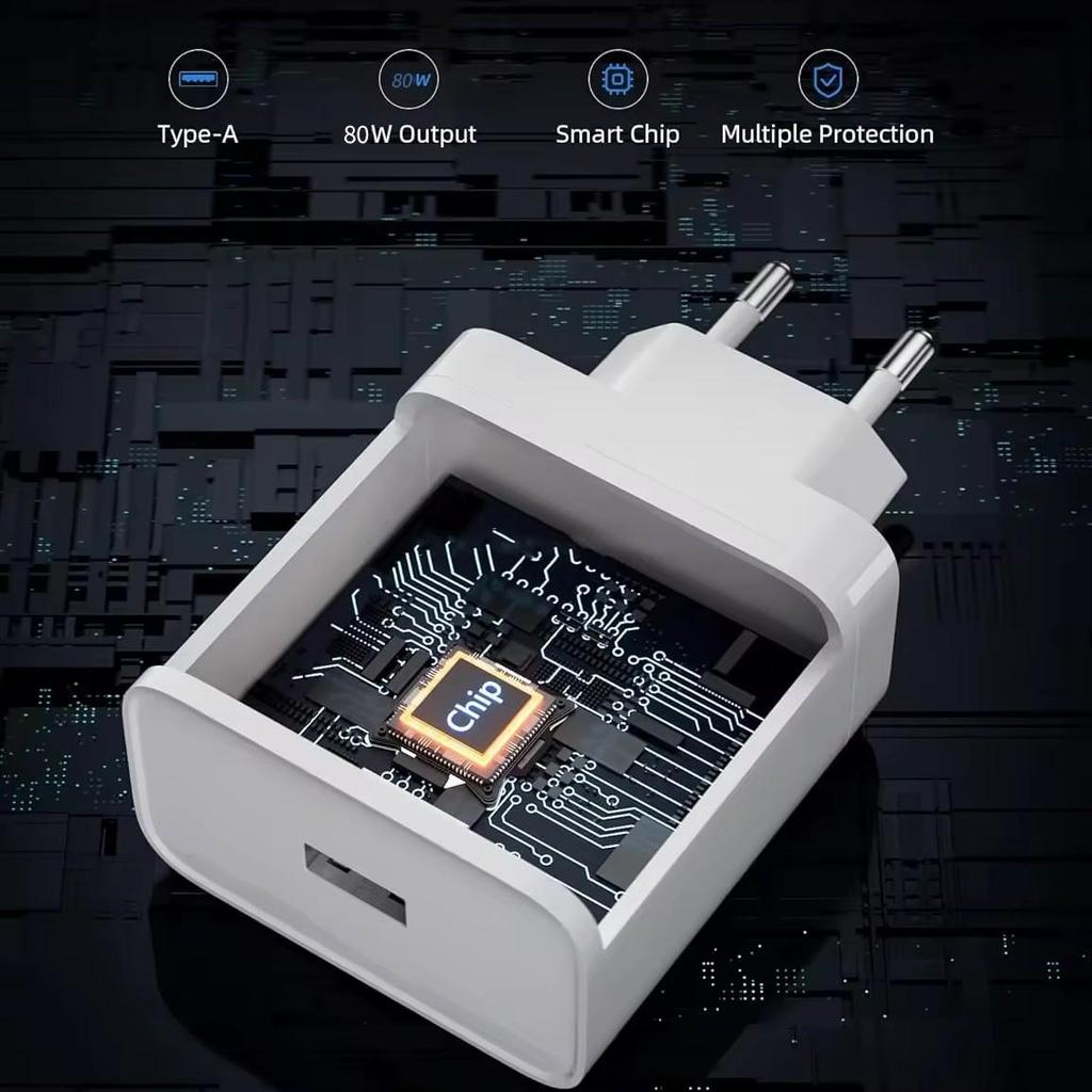 80W European Standard Super Flash Charger for OPPO, Realme, OnePlus, Reno14/13, Find X8, K10pro.
