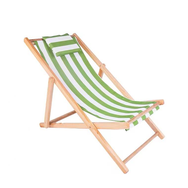 Solid Wood Outdoor Folding Recliner Beach Chair with Canvas for Adults