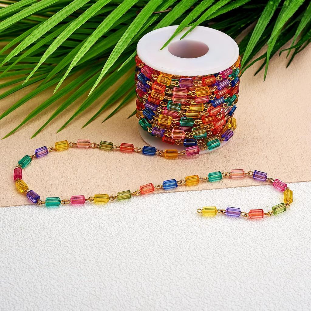 1 Strand 32.8 Feet Acrylic Beaded Chains Colorful Handmade Bead Chain Unwelded for Jewelry Purse Strap Handbag Link Chains Making