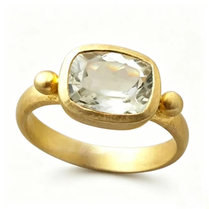 Novel Vintage Geometric Cubic Zirconia Ring for Women Gold Color Fashion Party Daily Simple Versatile Accessories Jewelry