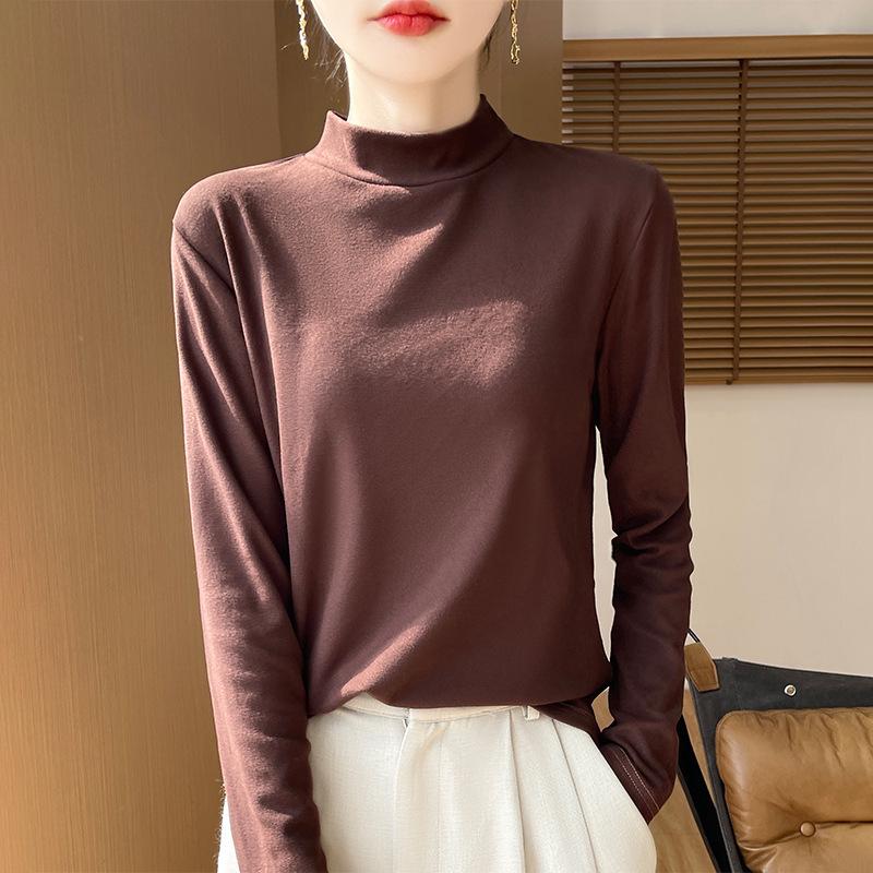 

2025 Spring Slimming Double-Sided Knit Top - Women s Casual Semi-High Neck Shirt Medium