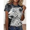Casual Women's T-Shirt Summer Round Neck Short Sleeve Leopard Pattern Print Outdoor Female T Shirts Fashion oversize Clothing