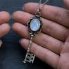 Gothic Moonstone/Black Stone Pendant Necklace With Skull Key Charm For Women Trendy Jewelry Accessory