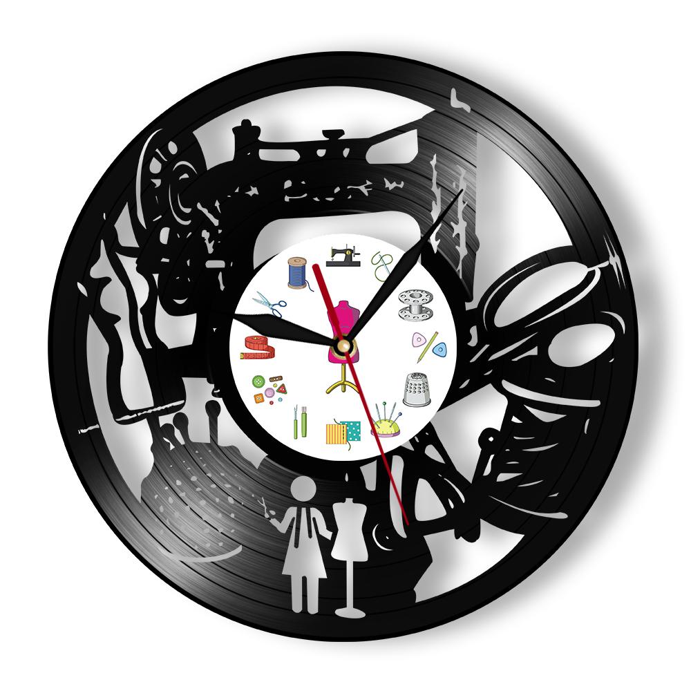 Sewing Machine Retro Music Album Handicrafts Wall Clock for Quilting Sewing Room Vintage Crafting Seamstress Vinyl Record Clock