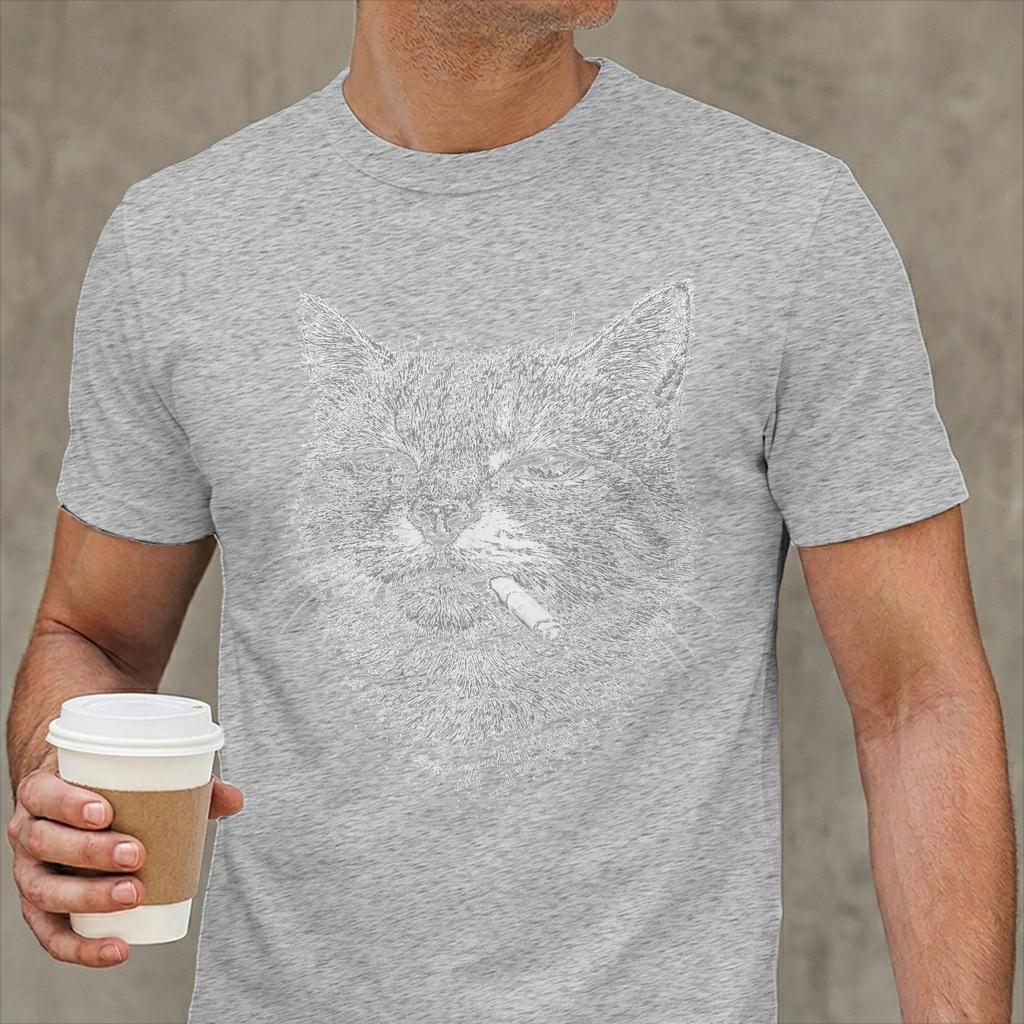 Cat Smoking Cigarette Funny Meme Tshirts Unisex Unique Cotton Tee Shirt Crewneck Short Sleeve T Shirts Summer Clothing
