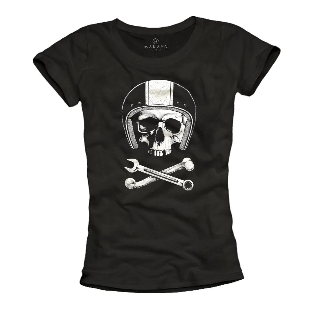 GARAGE WOMENS MOTORCYCLE T shirt WITH SKULL & HELMET - TOP WRENCH GIRL BIKER TEE XL