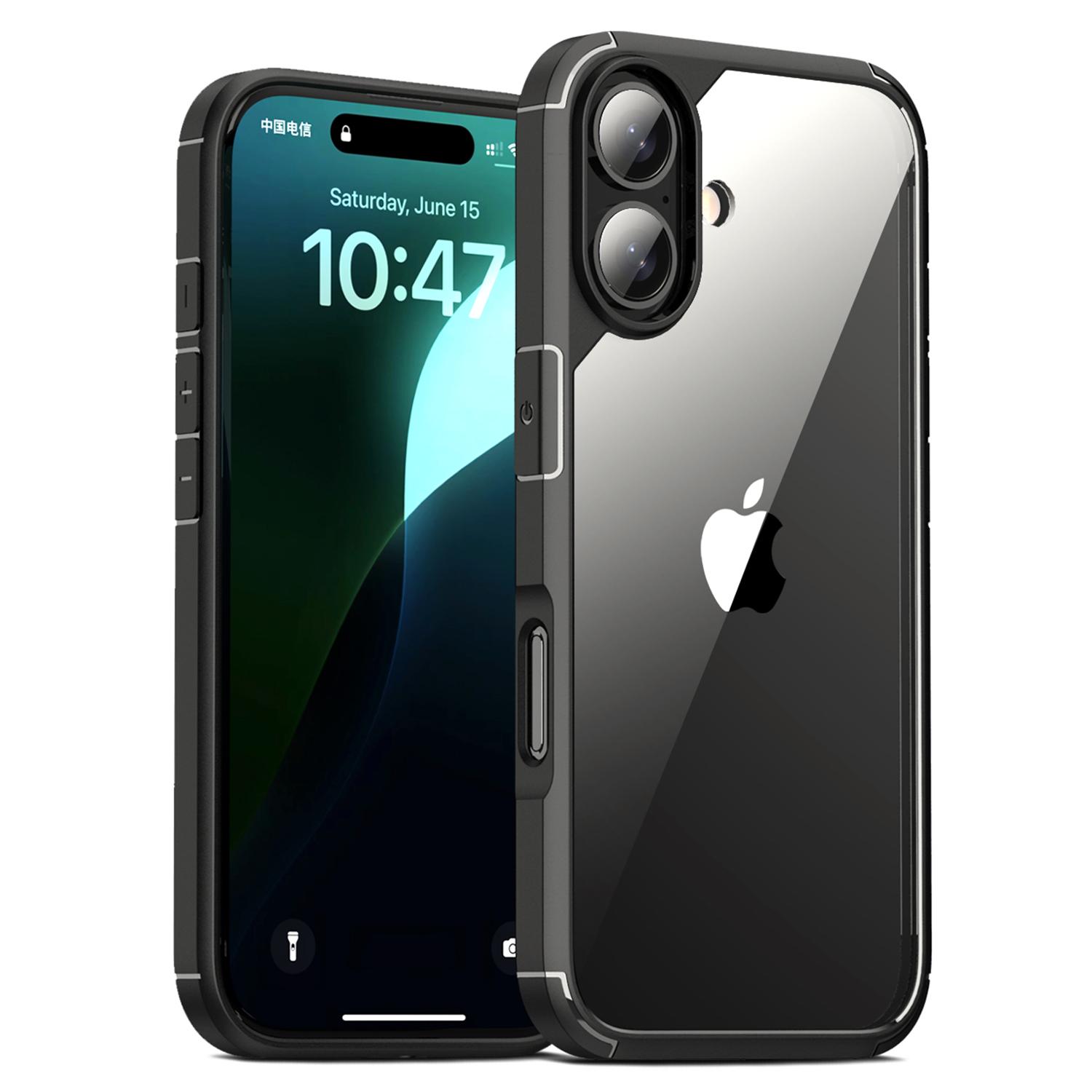 

Defense Armor Series for iPhone 16 Case Anti-Scratch TPU+PC Clear Back Shell Black