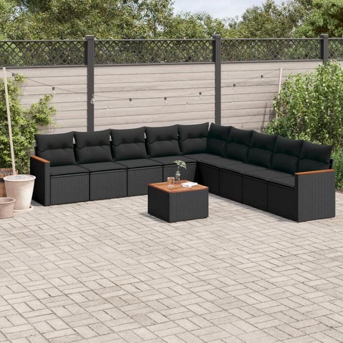 VidaXL Garden Lounge Set with Cushions 10 Pcs, Patio Sofas, Patio Furniture Set, Outdoor Furniture, Black 3226062