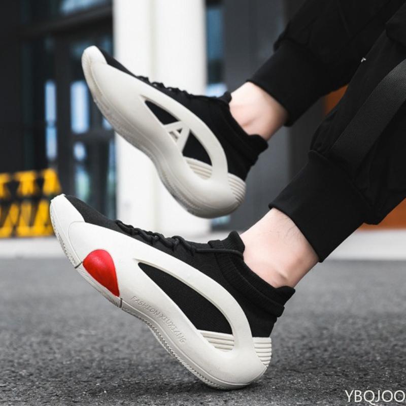 Vår och Höst Nya Elastiska Strumpor Herrskor Mellanhöga Andningsbara Tjocksulade Casual Stor Storlek Herrdesigner Skor