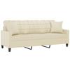 Vidaxl 3-Osobowa Sofa Z Poduszkami, Kremowa, 180 Cm, Sztuczna Skóra