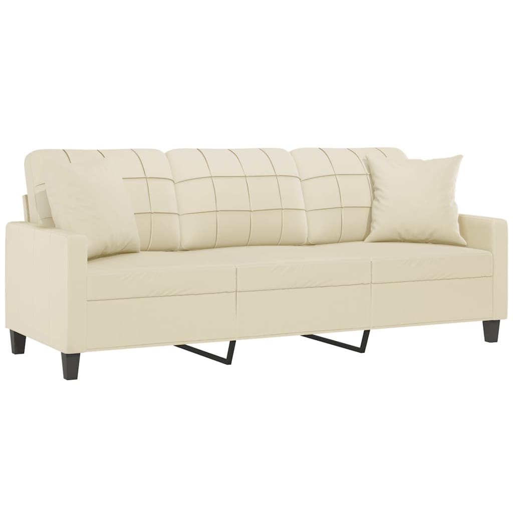 Vidaxl 3-Osobowa Sofa Z Poduszkami, Kremowa, 180 Cm, Sztuczna Skóra