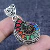 Natural Ammonite Fossil Gemstone 925 Sterling Silver Jewelry Pendant 1.85" T8v19