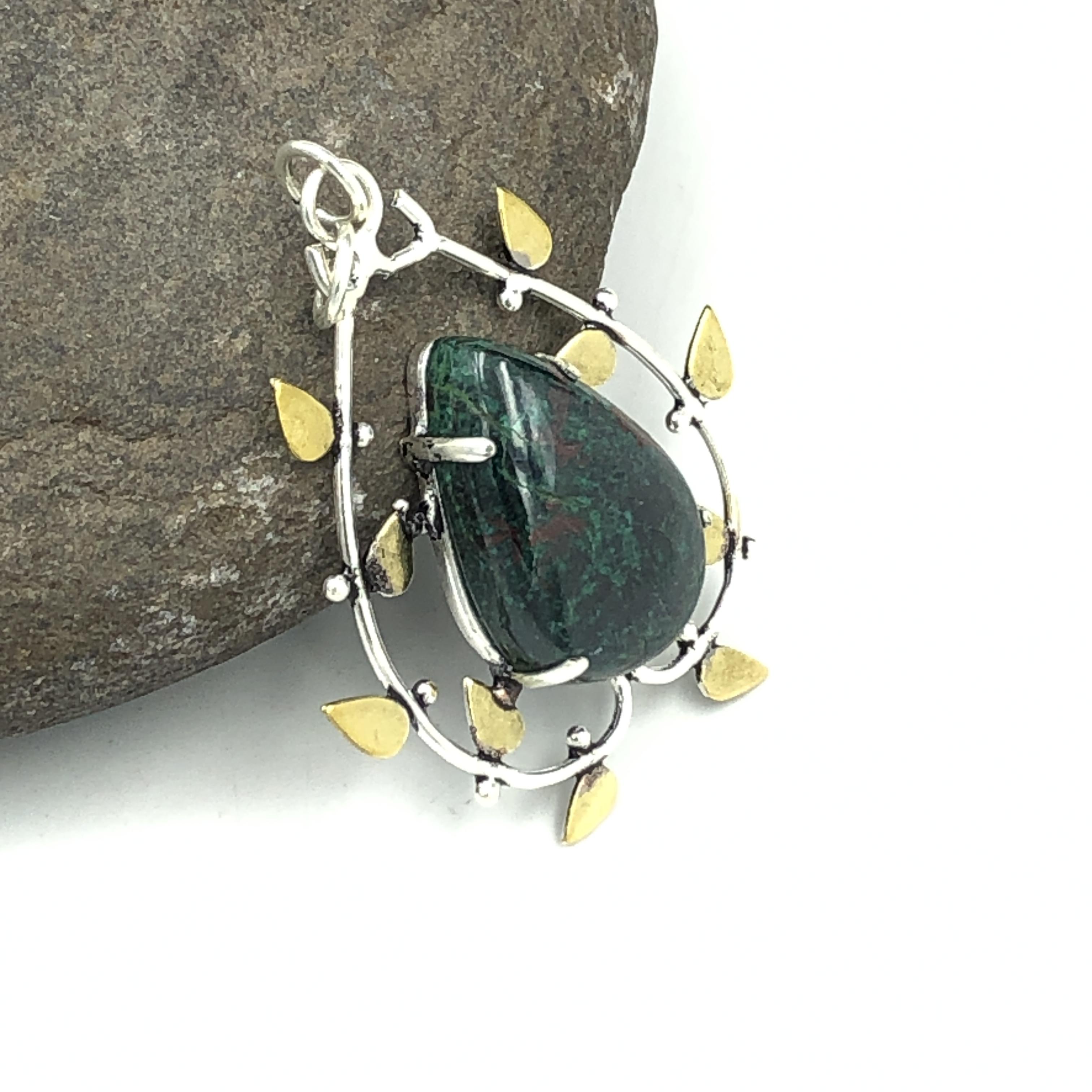 Natural Azurite Malachite Gemstone 925 Sterling Silver Jewelry  Pendant 1.81  AJP-88