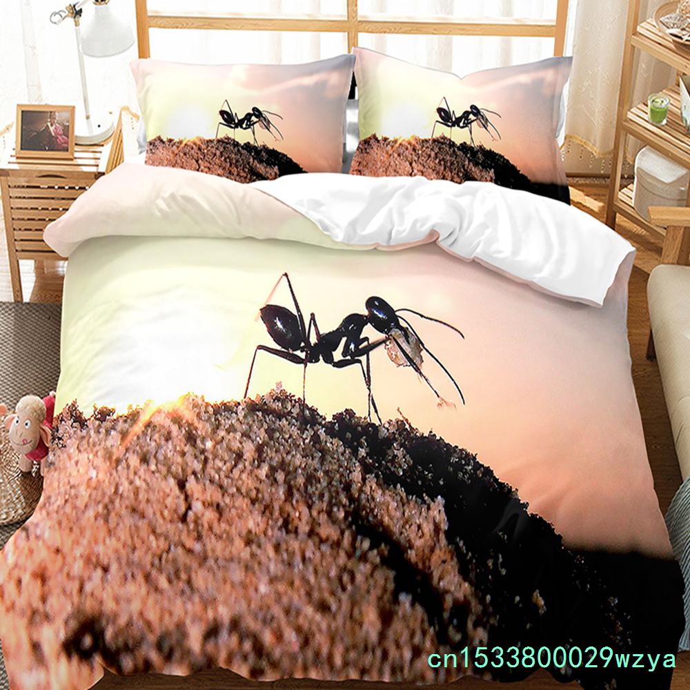 Karınca Nevresim Takımı Hafif Yumuşak Polyester Yorgan Kılıfı Çocuklar Hayvan Sever Yatak Takımı Yastık Kılıflı Yorgan Kılıfı