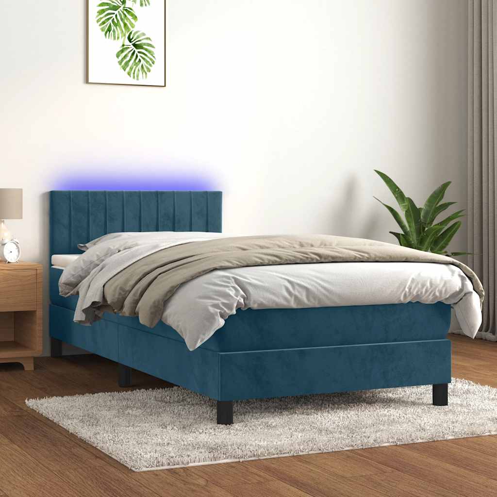 Box Spring Bed with Mattress & LED Dark Blue 80x200 cm Velvet