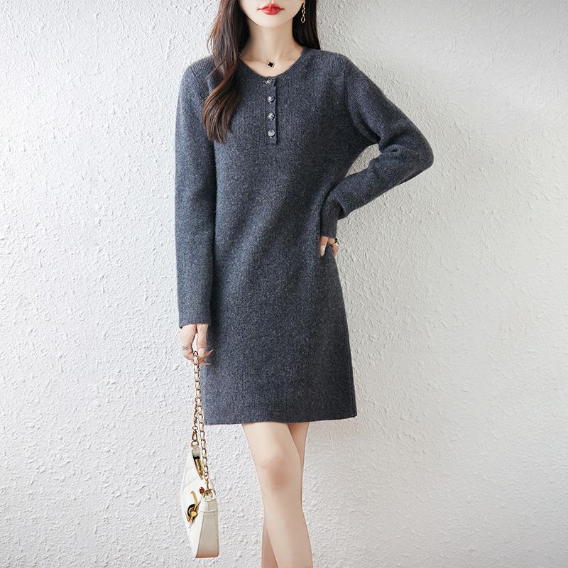 Women Sweater Dress 100% Wool MODERN NEW SAGA O-neck Knit Long Pullover Winter Jumpers Wool Long Dress Female