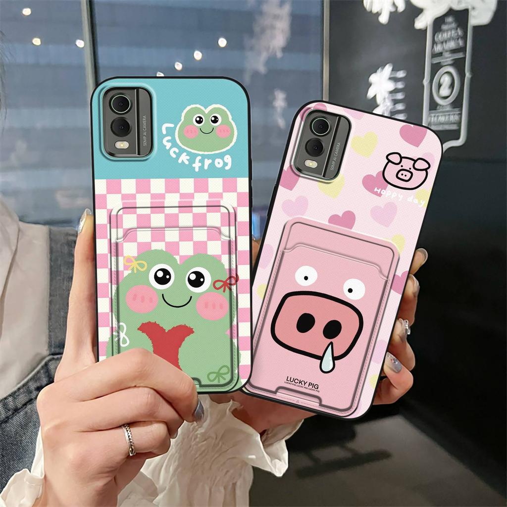 Cute Cover Phone Case For Nokia C32 Soft Case Card Slot Card Sleeve Back Cover Silicone Card Bag Anti-dust Graffiti TPU