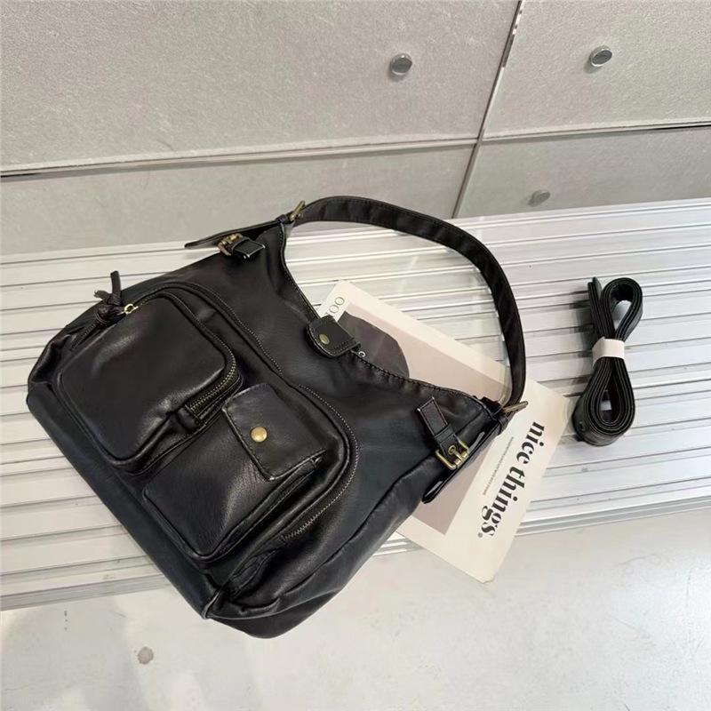 Ladies Washed Y2K Spice Girl Locomotive Bag Multi-Pocket Japanese And Korean Trend Shoulder Bag