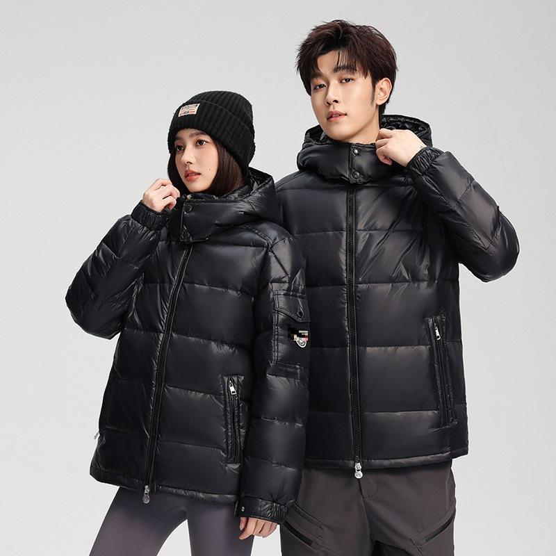 Men's and women's down jackets short annual new glossy leave-in hooded warm couples winter jacket