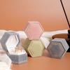 Hexagonal Ring Box with Gold-Tone Decorative Pattern, Velvety-Covered Case for Ring Storage and Gift Presentation
