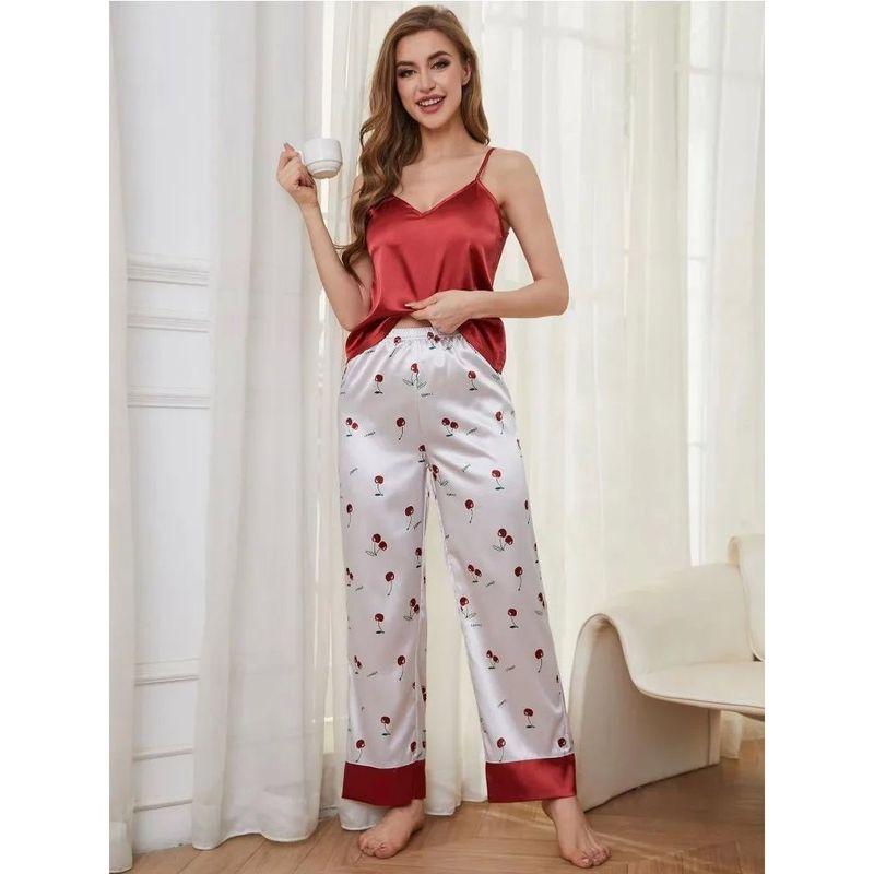 

Брюки на подтяжках из ледяного шелка, комплект из двух предметов, брюки-слинг из ледяного шелка, комплект из двух предметов Red S(S)