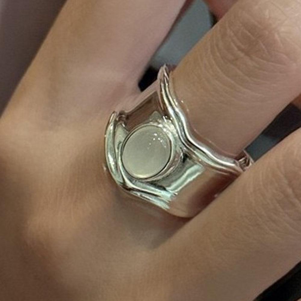 

925 Sterling Silver Rings for Women Couple Minimalist Handmade Simple Wide Big Stone Ring Party Jewelry Gift Prevent Allergy resizable