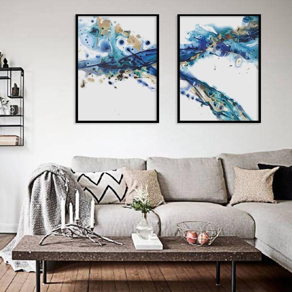 Obrazy pro interiér Modré zlato Abstraktní nástěnné umění Obraz na plátně Luxusní pro domácí dekorace Tisky do obývacího pokoje Bez rámu