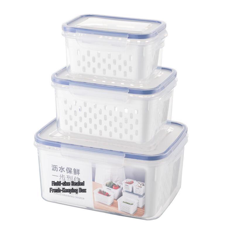 Transparent Plastic Refrigerator Storage Box with Drain Basket