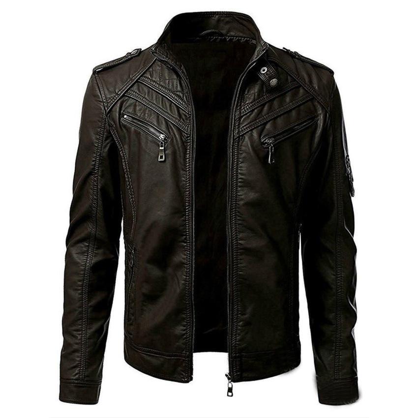 Giacca da Uomo Taglie Forti Autunno 2022 Color Block in Pelle con Collo Alto - Stile Trendy Europeo e Americano