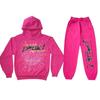 Conjunto de Moletom Sp5der Rosa V2 Feminino Streetwear Algodão Mesclado Oversized Conjunto de Treino Duas Peças Com Estampa