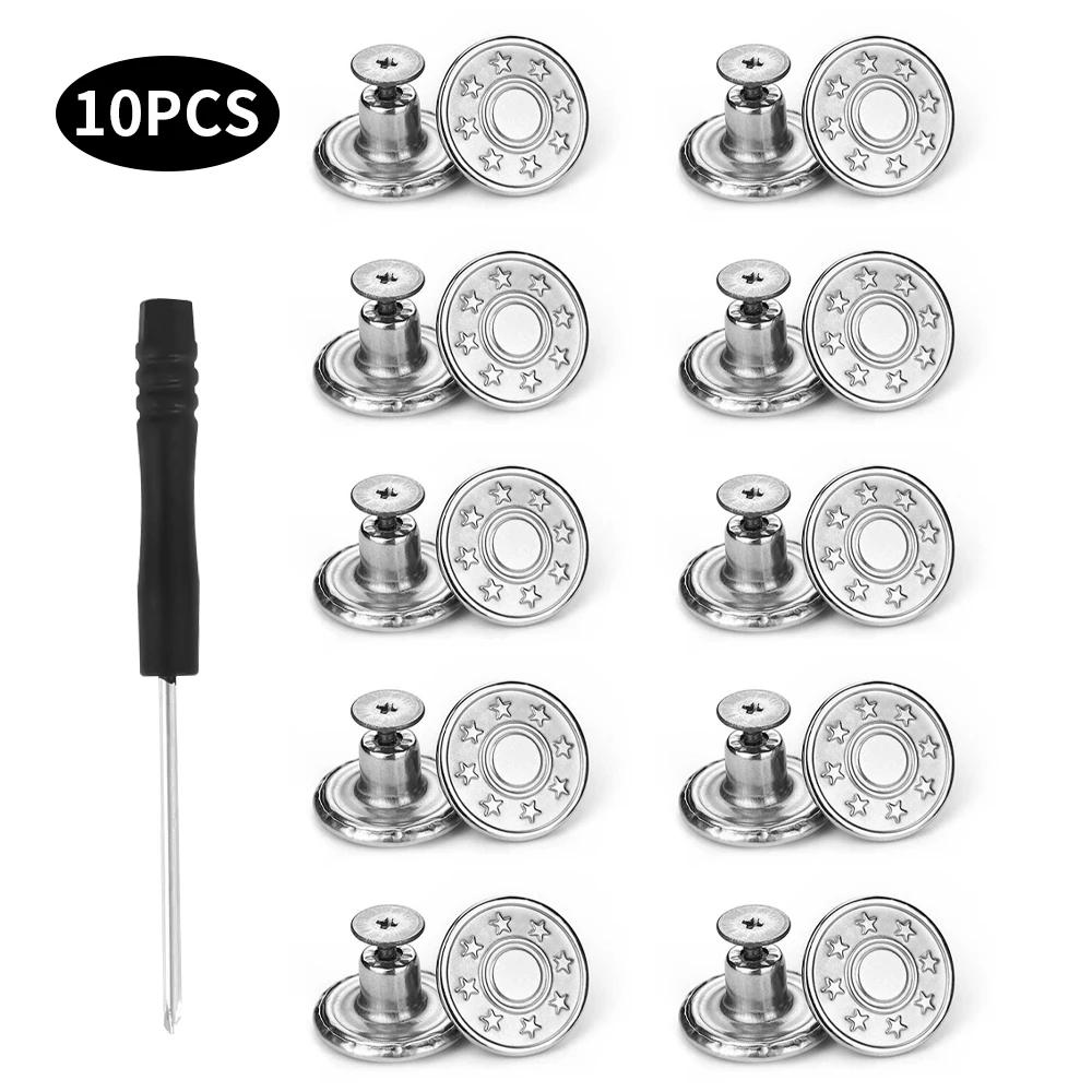 20/10Pcs Detachable Jeans Screw Button Snap Fastener Pant Pins Nail Free Jeans Adjustable Waist Alloy Buckles Sewing Accessories