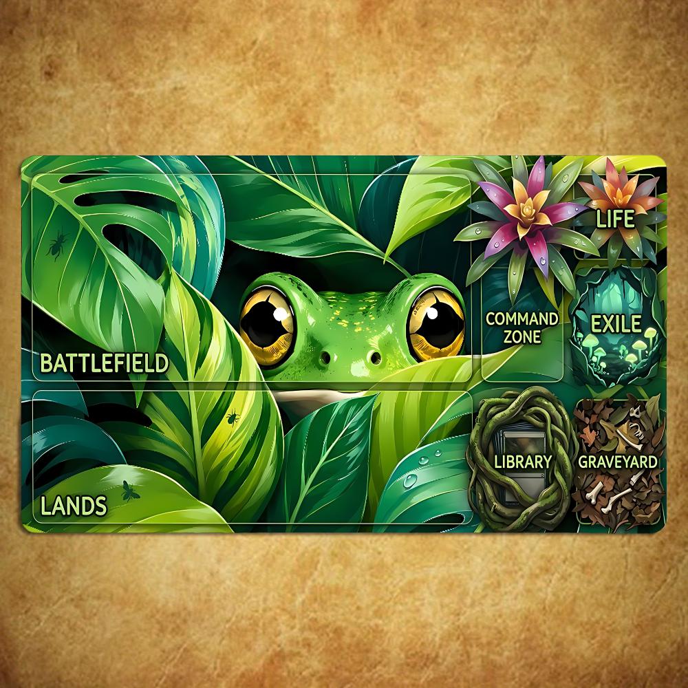 Cute Jungle Green Frog Gaming Mouse Pad Playmat 24"X14" MTG TCG Office Desk Mat for Work Game PC Laptop Rug Carpet MousePad