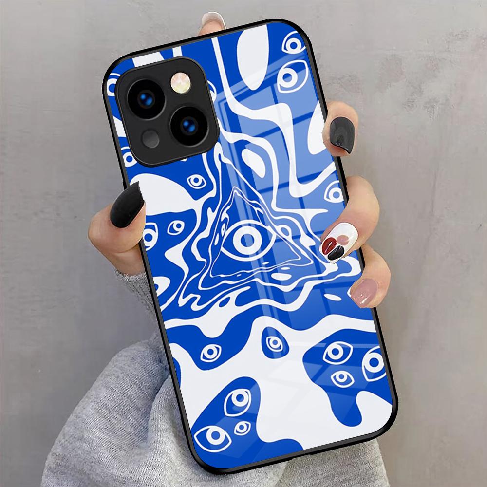 Vintage Evil Eyes Blue Phone Case For IPhone 17 Pro Max 16 15 14 Pro Max 13 11 X Xs Xr 8 7Plus Glass Cover